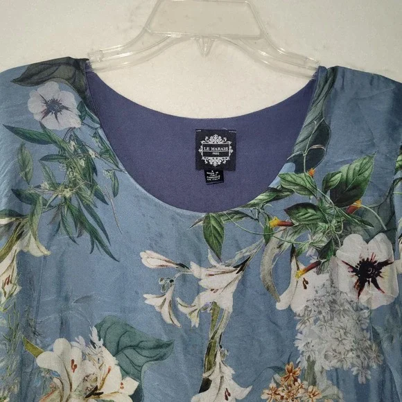 LE MARAIS PARIS Silk Floral Bell Sleeve Blouse Top Made in Italy Size S Lined - Picture 3 of 11